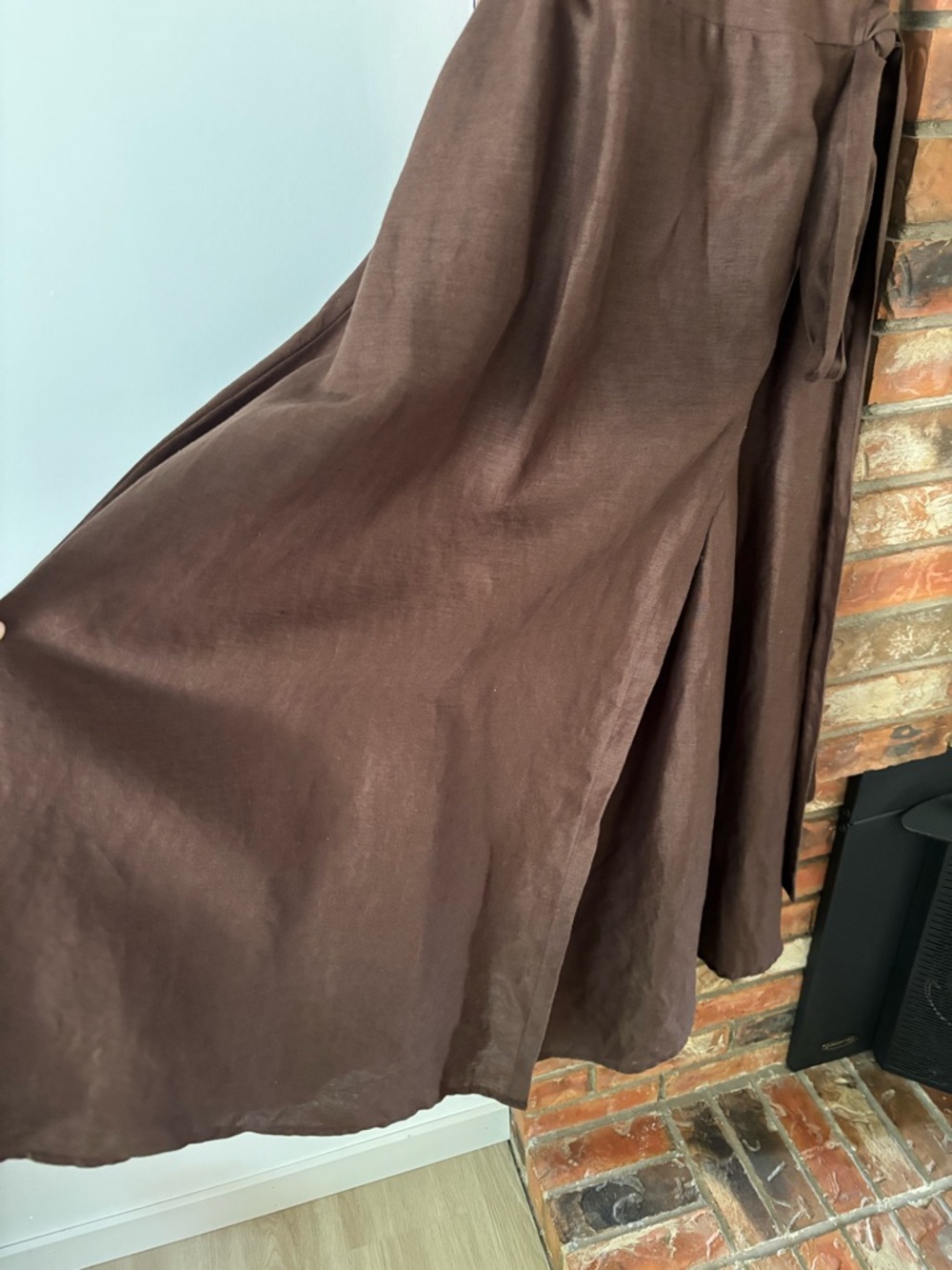 Linenfairytales : Linen Wrap Maxi Dress in Chocolate Brown Small - Picture 7 of 10